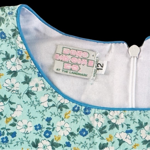 Vintage girls dress spring summer Floral Blue Green Dress sz 6 7 1014 - Picture 7 of 13